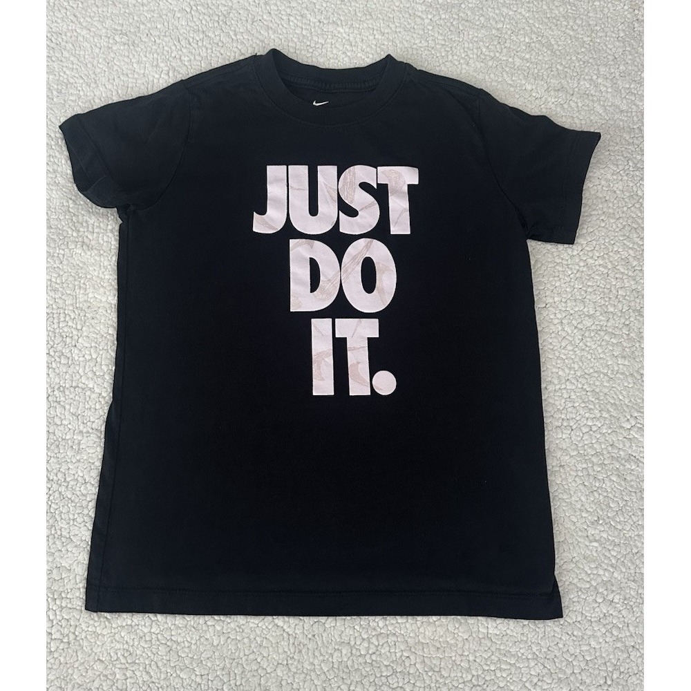 Girls Nike Just Do It T-shirt Black w/ Pink Letters Size Large Logo Short Sleeve